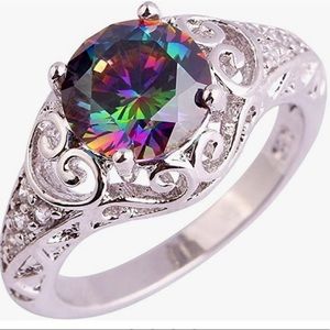 Psiroy 925 Sterling Silver Created Amethyst Filled Floral/Anniversary ring (10)